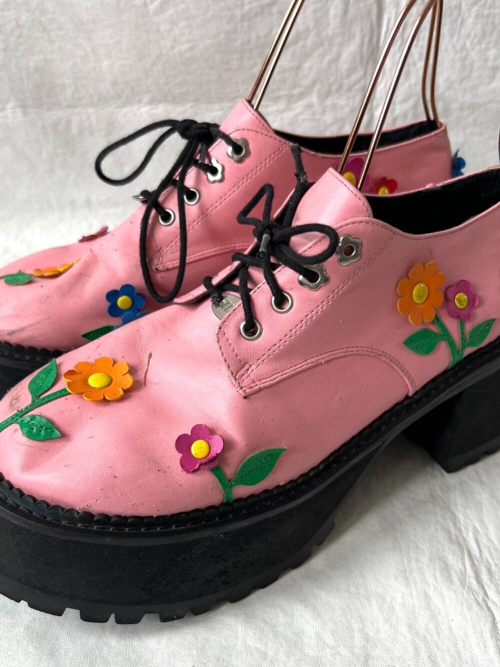 Delias Dolls Kill Pink Flower Platform Oxford Shoes womens size 10 block heel